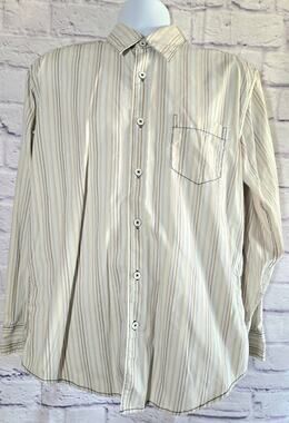 Axis LA Tan Multicolor Stripe Long Sleeves Button Up Men's Shirt Large